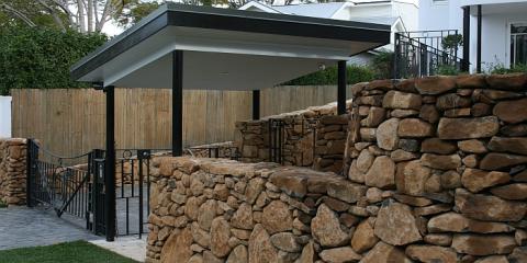 Feature stone to this entry portico in Hamilton Brisbane by building designer Design 2B