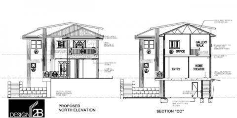 Elevations, Plans of Art deco home Hamilton Brisbane by building designer Design 2B